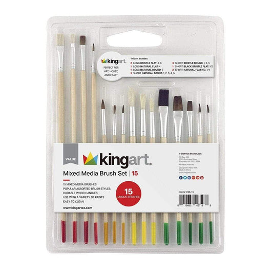 KINGART Value Pack All-Purpose Art, Craft & Hobby 15-Pack Brush Set Value Pack