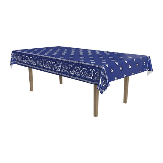 Beistle Tablecloth, 108" x 54" (Rectangular), Blue Bandana