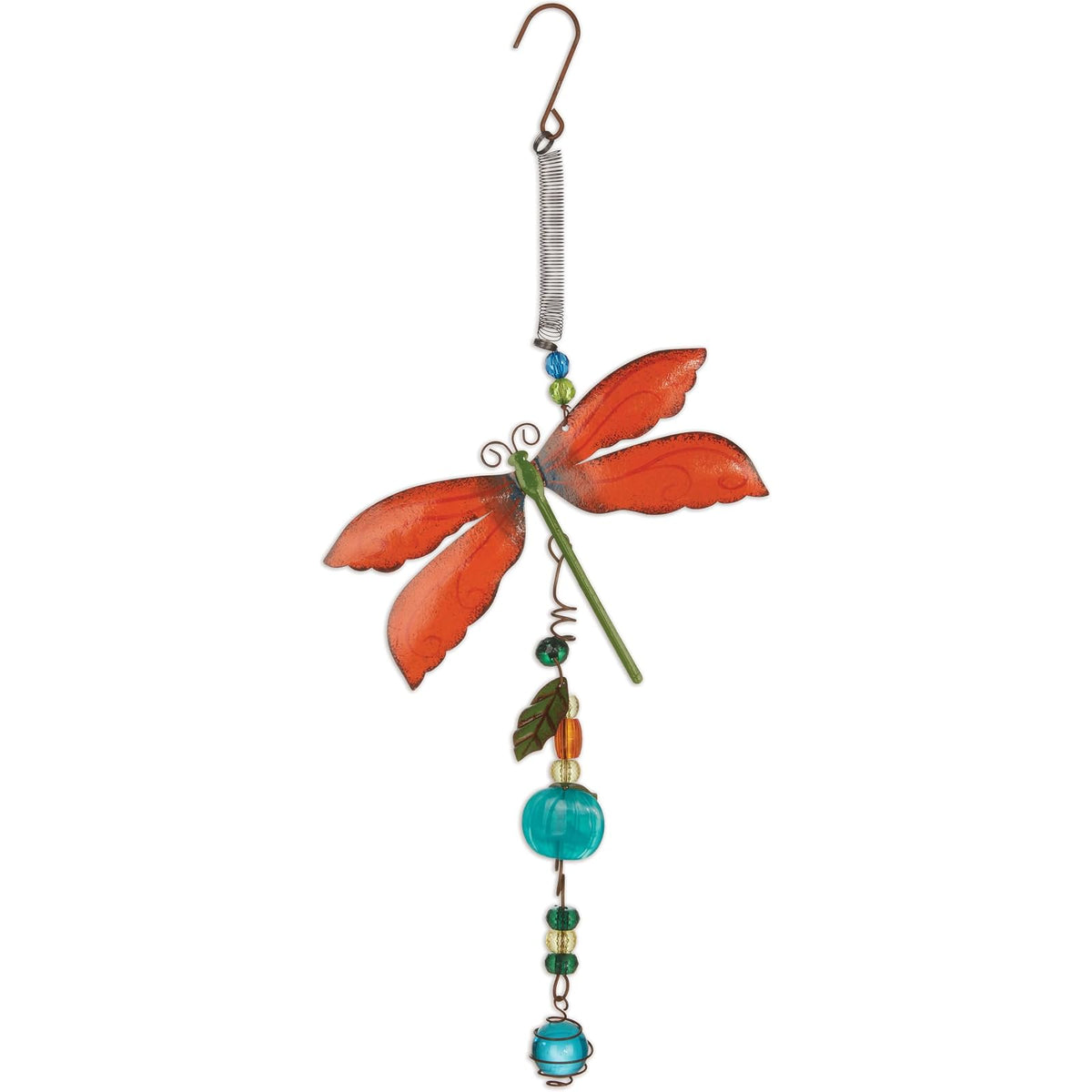 Sunset Vista Designs Garden Party - Hanging Metal and Glass Bouncy Ornament,18.5" Long — Orange Dragonfly