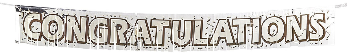 Beistle Metallic Congratulations Fringe Banner Party Supplies, Silver/Gold/White/Black