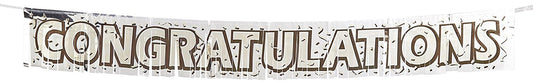 Beistle Metallic Congratulations Fringe Banner Party Supplies, Silver/Gold/White/Black
