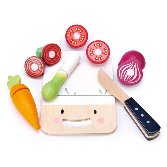 Tender Leaf Toys - Mini Chef Chopping Board - Pretend Food Play Cutting Toys with Various Vegetables, Cutting Board and Knife for Age 3+