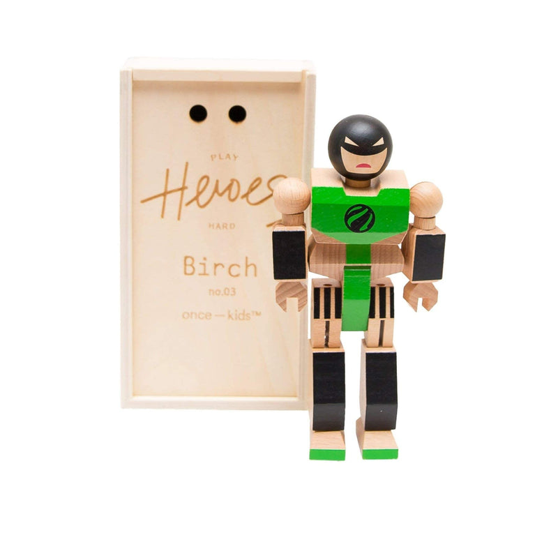 ONCE KIDS Playhard Hero Action Figures – Birch Wood Baby Toys for Imaginative Play – Sturdy &amp; Durable Hero Toy for Kids with Solid Wood Storage Box