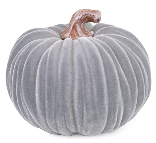 Boston International Decorative Tabletop Velvet Pumpkin, 6.5 x 5-Inches, Grey