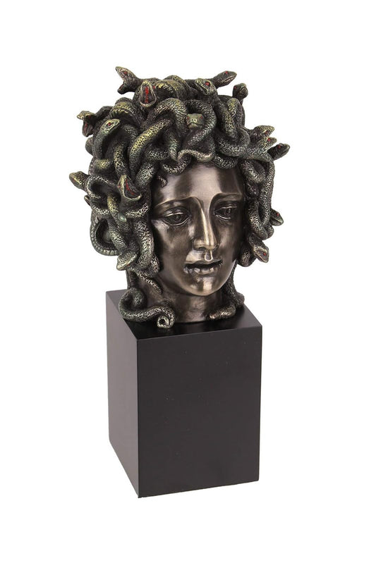 Unicorn Studio Veronese Design Cast Bronze Resin Medusa Head Figure on Plinth Bust Sculpture Painted Accent Art