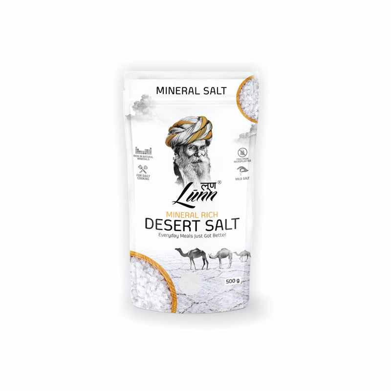 LUNN Natural Fine Grain Desert Salt | 17.63 Oz (500 Gm) | Rich in Mineral |Pure Unrefined Salt | NON-GMO | Gluten Free | Vegan | Adds taste