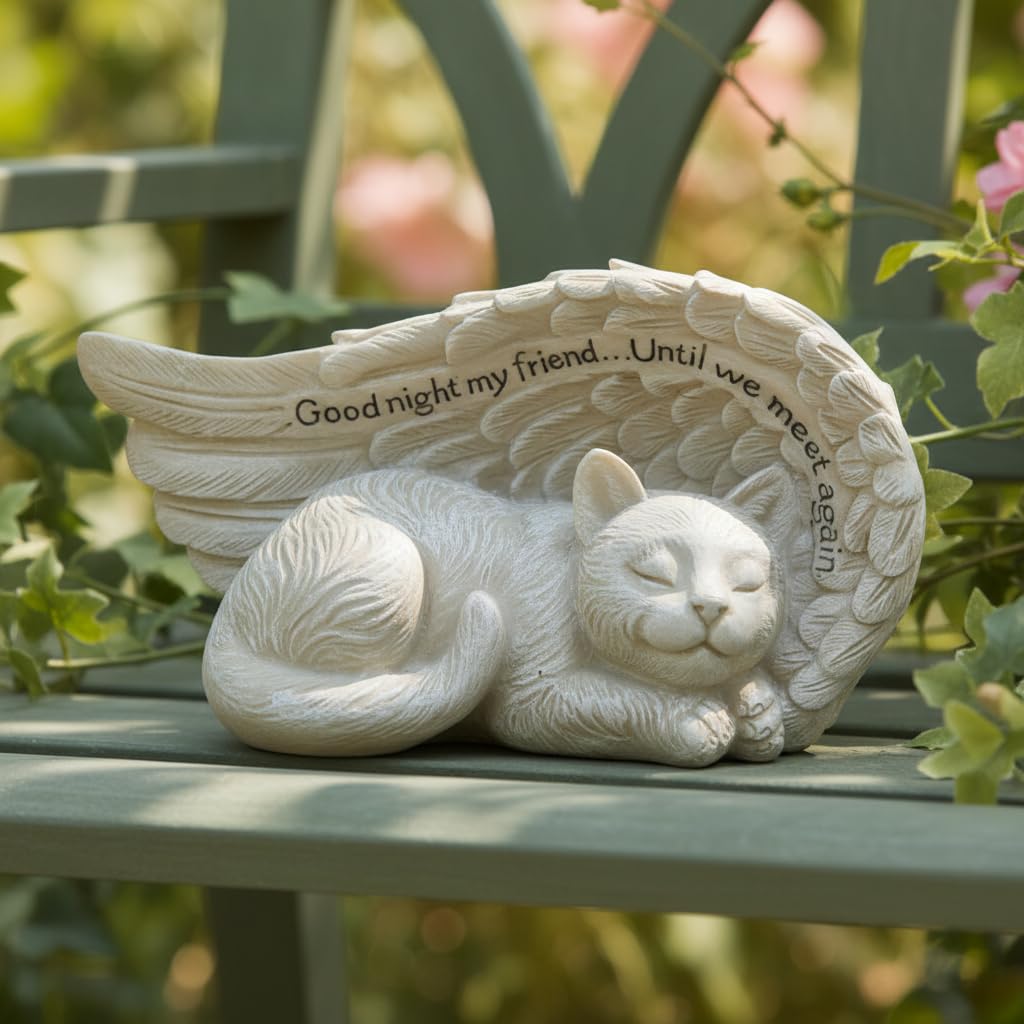Comfy Hour 8.2 Inch Cat Memorial Figurine, Angel Wing Statue