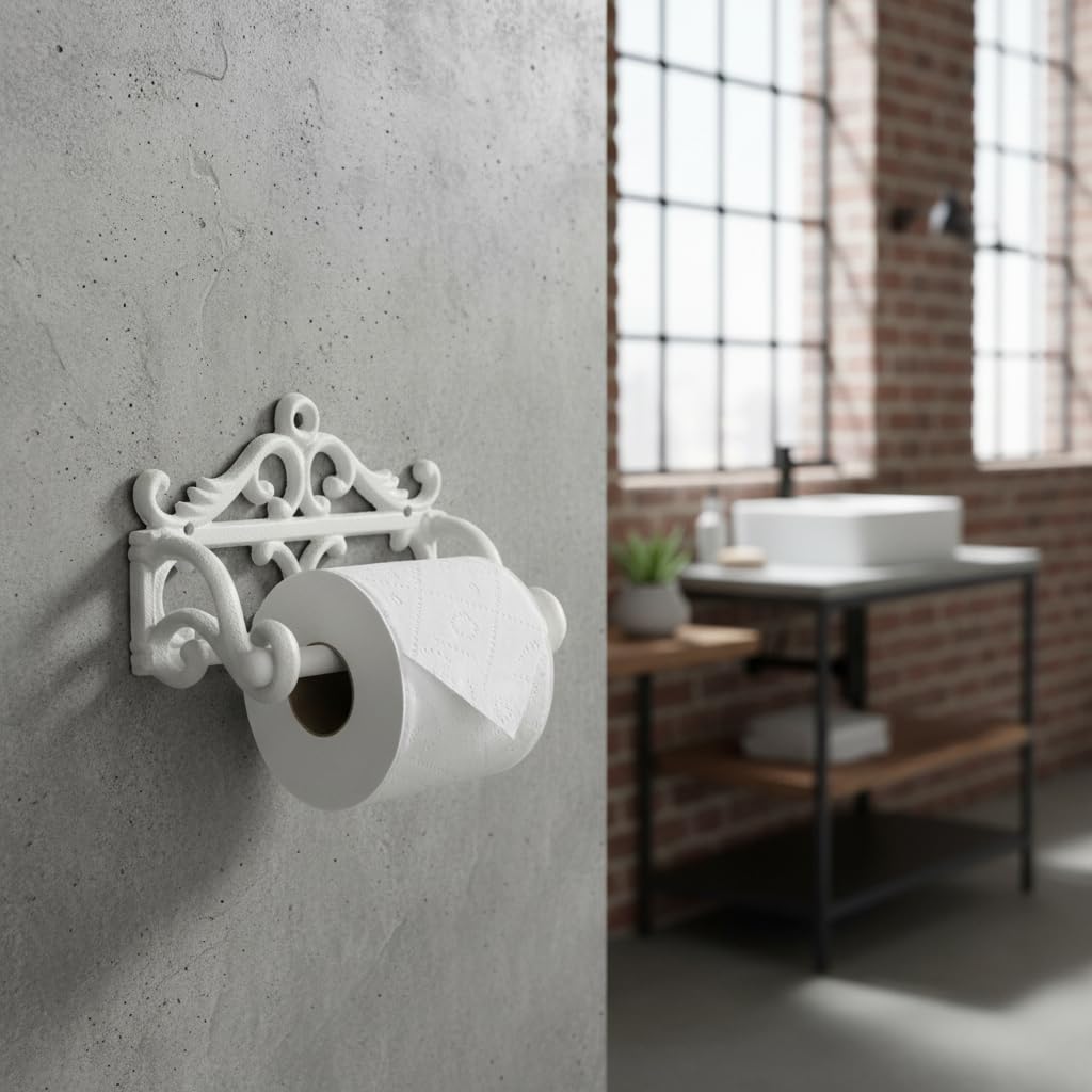 Comfy Hour 6.3 Inch Cast Iron Toilet Paper Holder, Vintage White