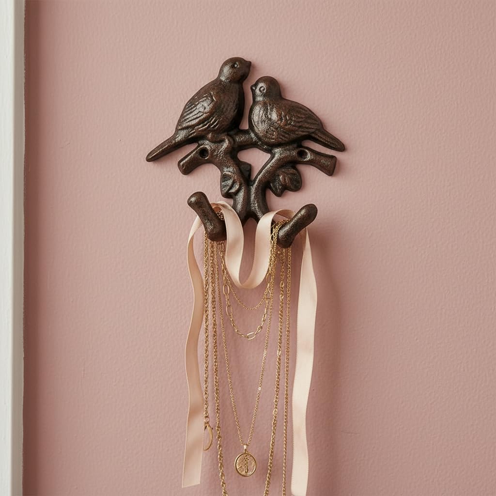 Comfy Hour 5.4 Inch Cast Iron Bird Wall Hook, Double Bird Design