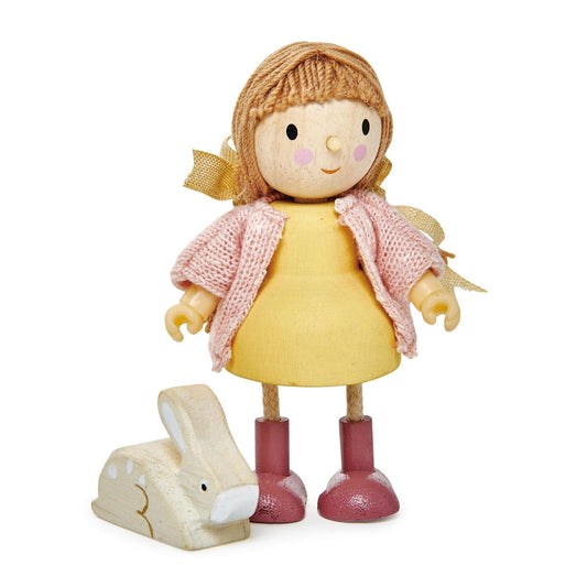 Tender Leaf Toys - The Goodwood Family - Wooden Action Figure Dollhouse Miniatures Dolls (Amy and Her Rabbit) for Age 3+