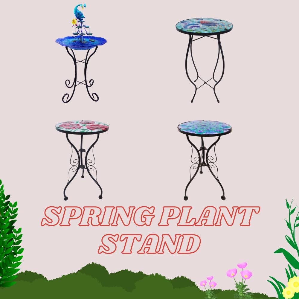 Comfy Hour Farmhouse Home Decor Collection 22" Blue Flower Glass Top Metal Art Flowerpot Holder Plant Support Flower Stand, Garden and Home