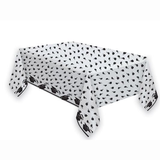 Unique Industries Heavy Duty Table Cover Tableware Graduation Caps Printed Design Classic Plastic Graduation Party Tablecloth , 108 x 54 Inches