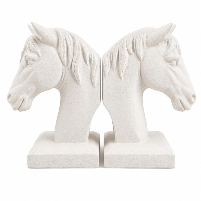 Comfy Hour 7 Inch Horse Head Bookends, White Horse Decor, Set of 2