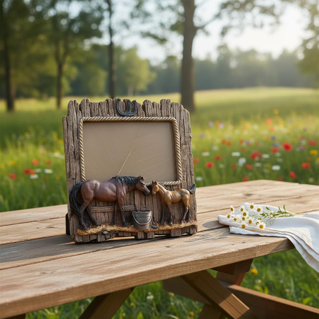 Comfy Hour 7.75 Inch Horse Picture Frame, Rustic Western Decor