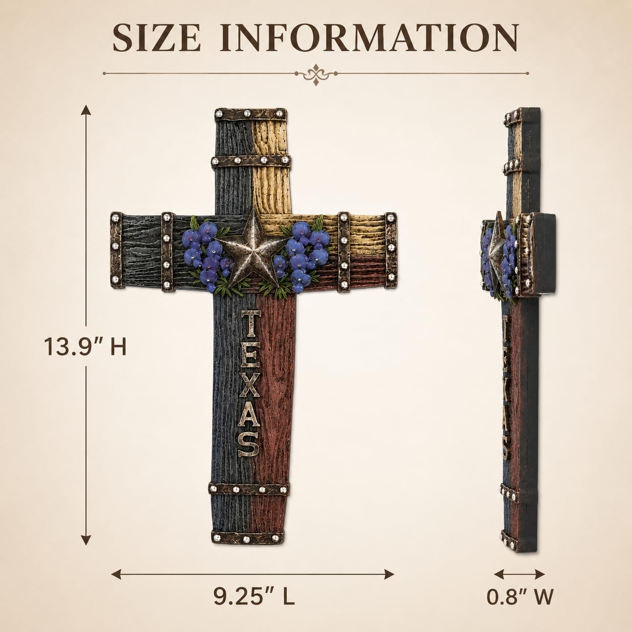 Comfy Hour 14 Inch Texas Cross for Wall, Lone Star Decor, 1 Piece