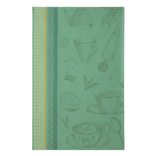 Coucke French Cotton Jacquard Towel, Tea Mishmash, 20-Inches by 30-Inches, Green, 100% Cotton