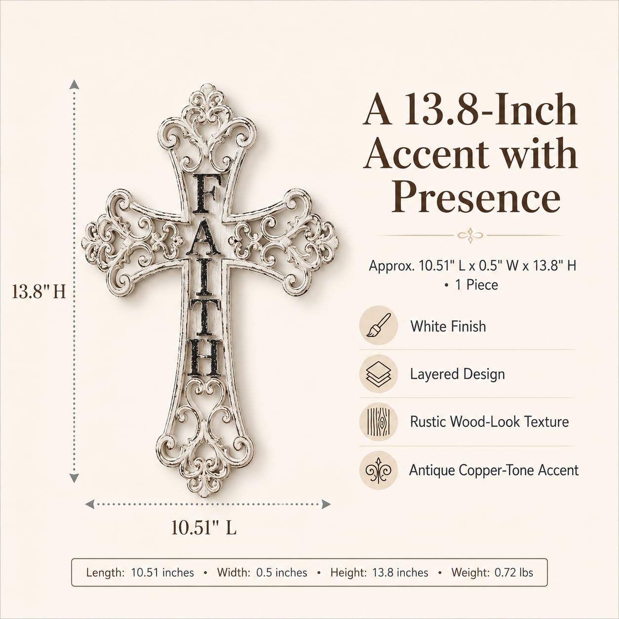 Comfy Hour 13.8 Inch White Cross for Wall, Faith Cross Wall Decor