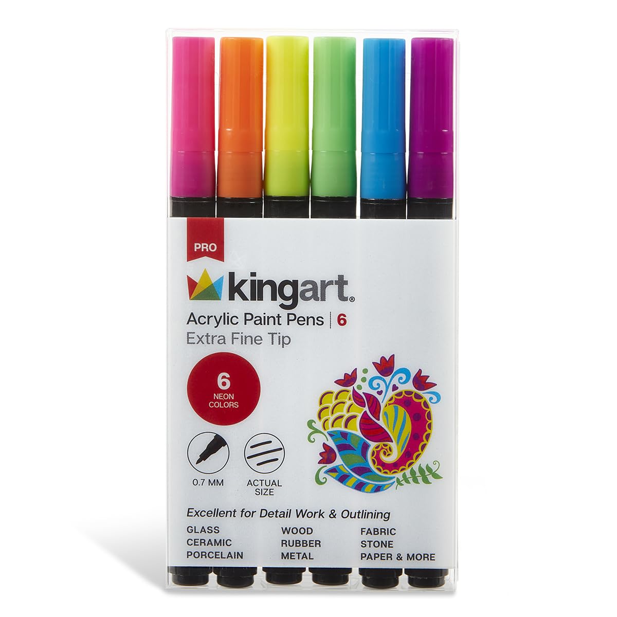 KINGART Marking Pen, 6 Count (Pack of 1), Neon