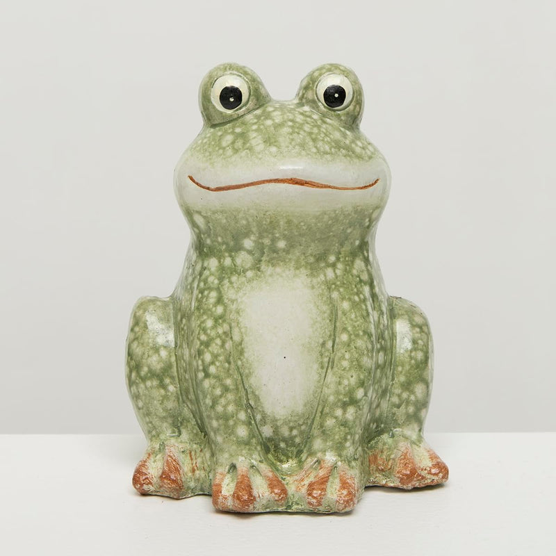 Meravic Glazed Terra Cotta Large Frog Figurine, 5.5-inch Height, Green and Cream, Tabletop Decoration