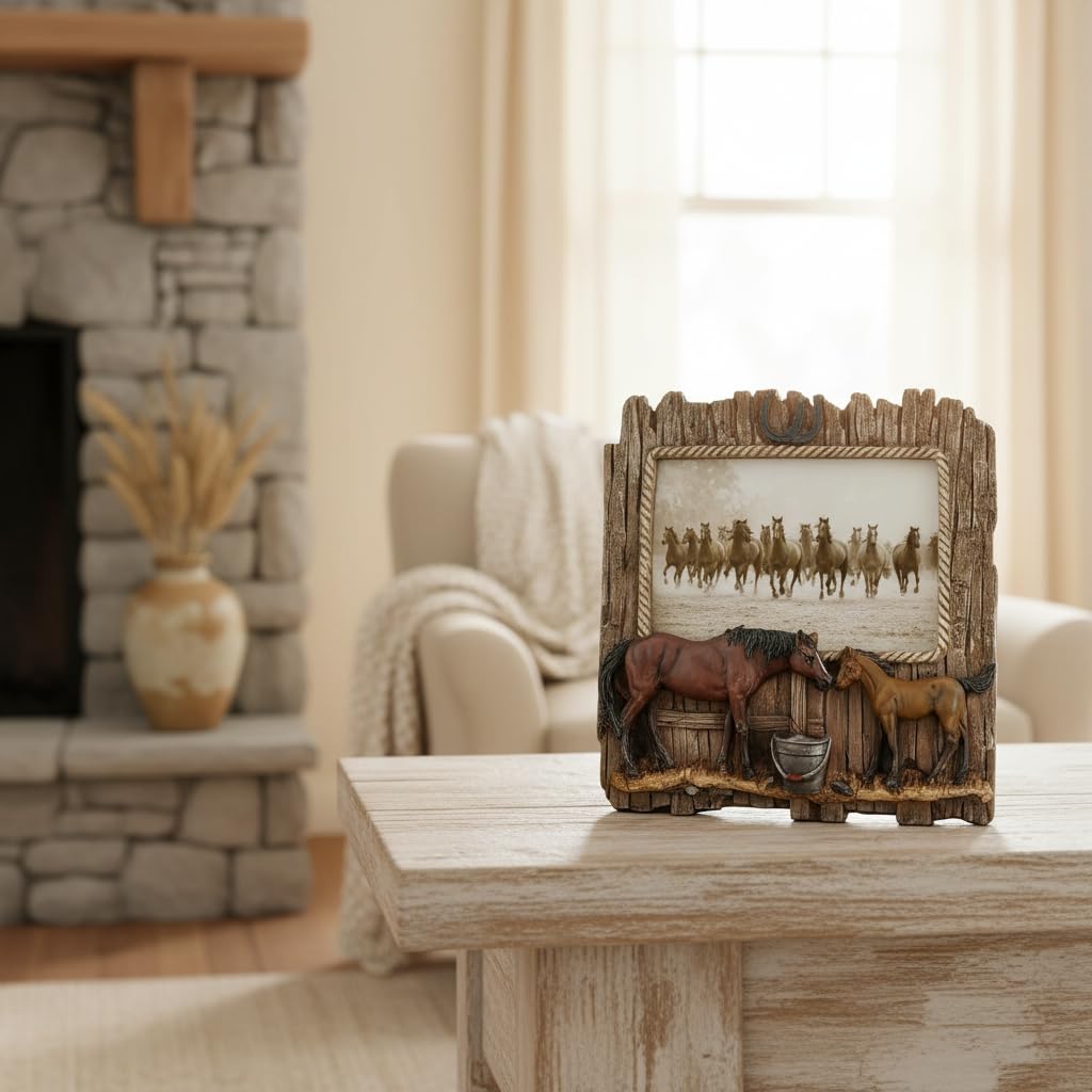 Comfy Hour 7.75 Inch Horse Picture Frame, Rustic Western Decor