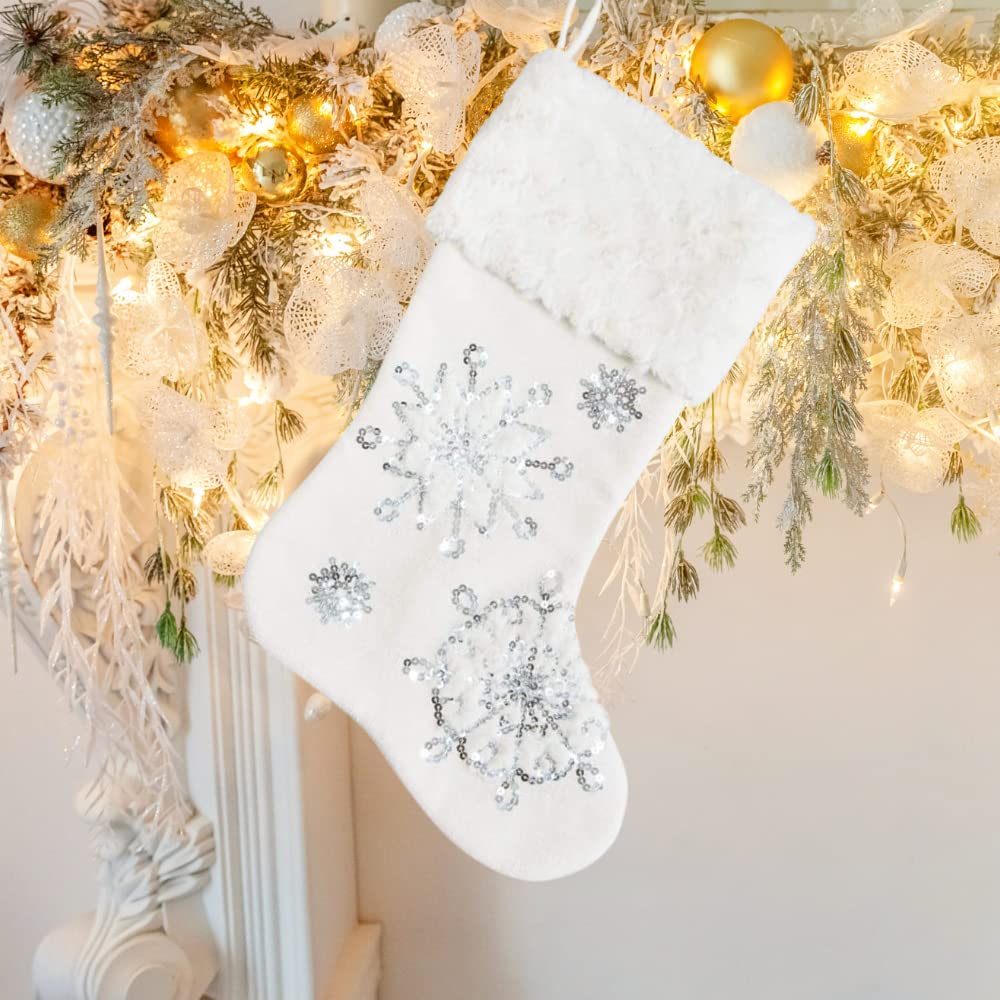 Comfy Hour Let It Snow Collection 18"x11" Silvery Snowflakes Stocking Christmas Decoration, Polyester