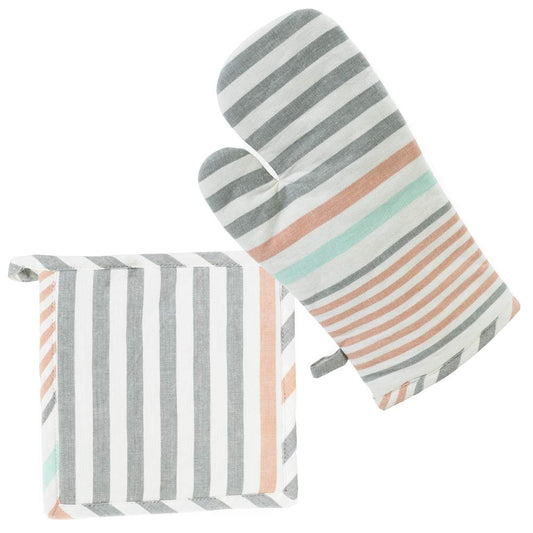 Boston International Cotton Oven Mitt and Pot Holder, Set of 2, Hadley Stripe