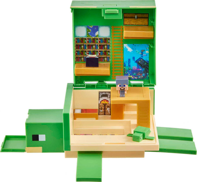 Minecraft Transforming Turtle Hideout, Authentic Pixelated Video-Game Role Play, Electronic, Action Toy to Create, Explore and Survive, Steve, Turtle, Collectible Gift for Fans Age 6 Years and Older