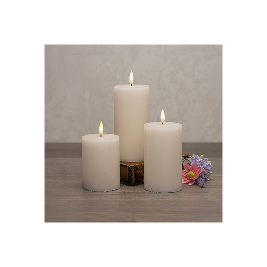 Gerson Company Set of 3 B/O Straight Edge Ivory Wax Pillar Candles W/Ww Led 6" H