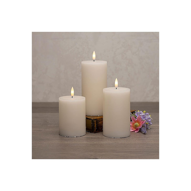 Gerson Company Set of 3 B/O Straight Edge Ivory Wax Pillar Candles W/Ww Led 6" H