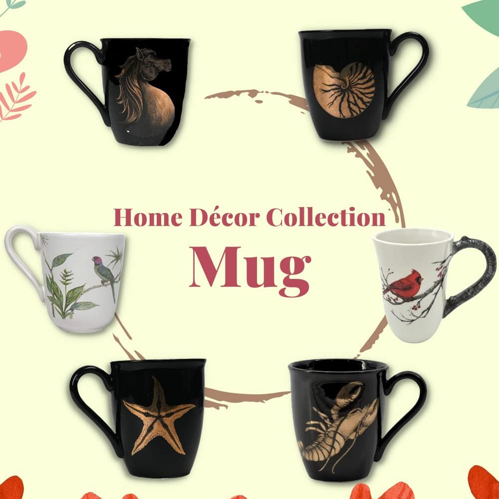Comfy Hour 13Oz Decal Red Cardinal On Branch with Flower Mug Water Cup Stoneware, White and Red