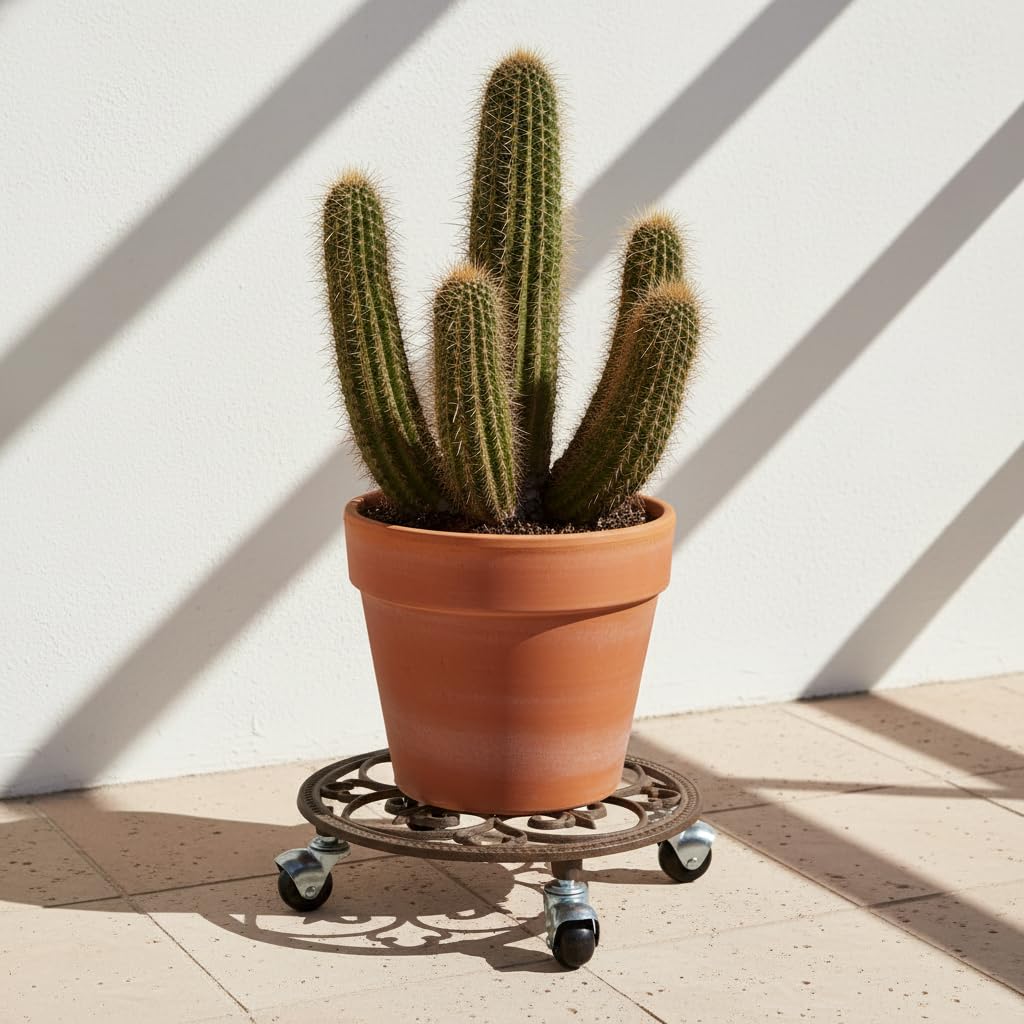 Comfy Hour 10 Inch Plant Caddy with Wheels, Cast Iron Round Trolley