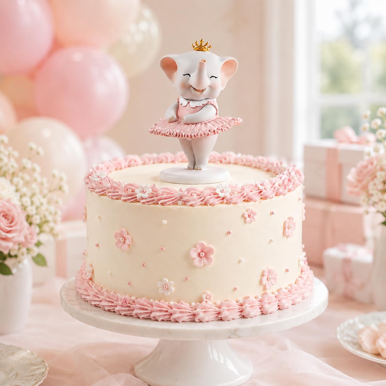 Comfy Hour 4.5 Inch Ballerina Elephant Figurine, Pink Cake Topper