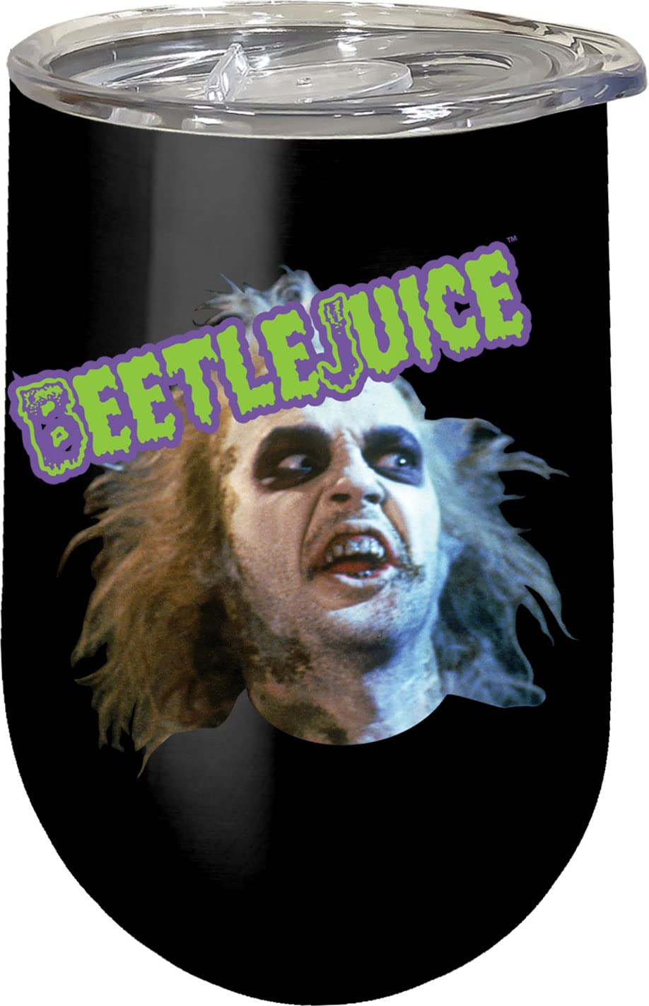 Spoontiques Beetlejuice - Insulated Wine Tumbler with Lid ‚Äö√Ñ√¨ Double Wall Stainless Steel Stemless Wine Glass ‚Äö√Ñ√¨ 16oz - 5 5/8‚Äö√Ñ√π Tall