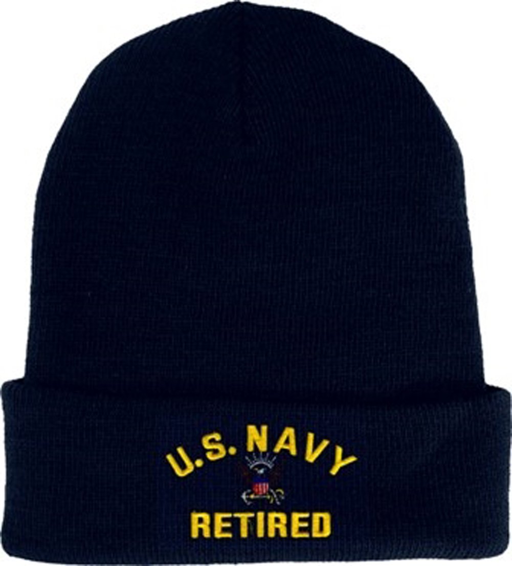EAGLE CREST U.S. Navy Retired Beanie Knit Cap. Navy Blue