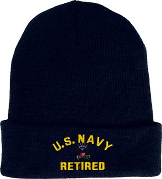EAGLE CREST U.S. Navy Retired Beanie Knit Cap. Navy Blue
