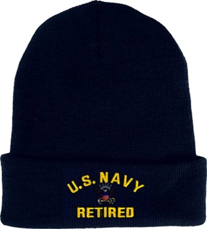 EAGLE CREST U.S. Navy Retired Beanie Knit Cap. Navy Blue