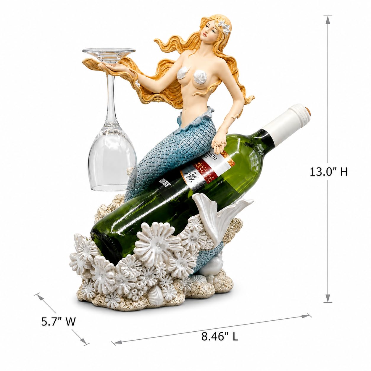 Comfy Hour 13 Inch Mermaid Wine Bottle Holder, Nautical Decor