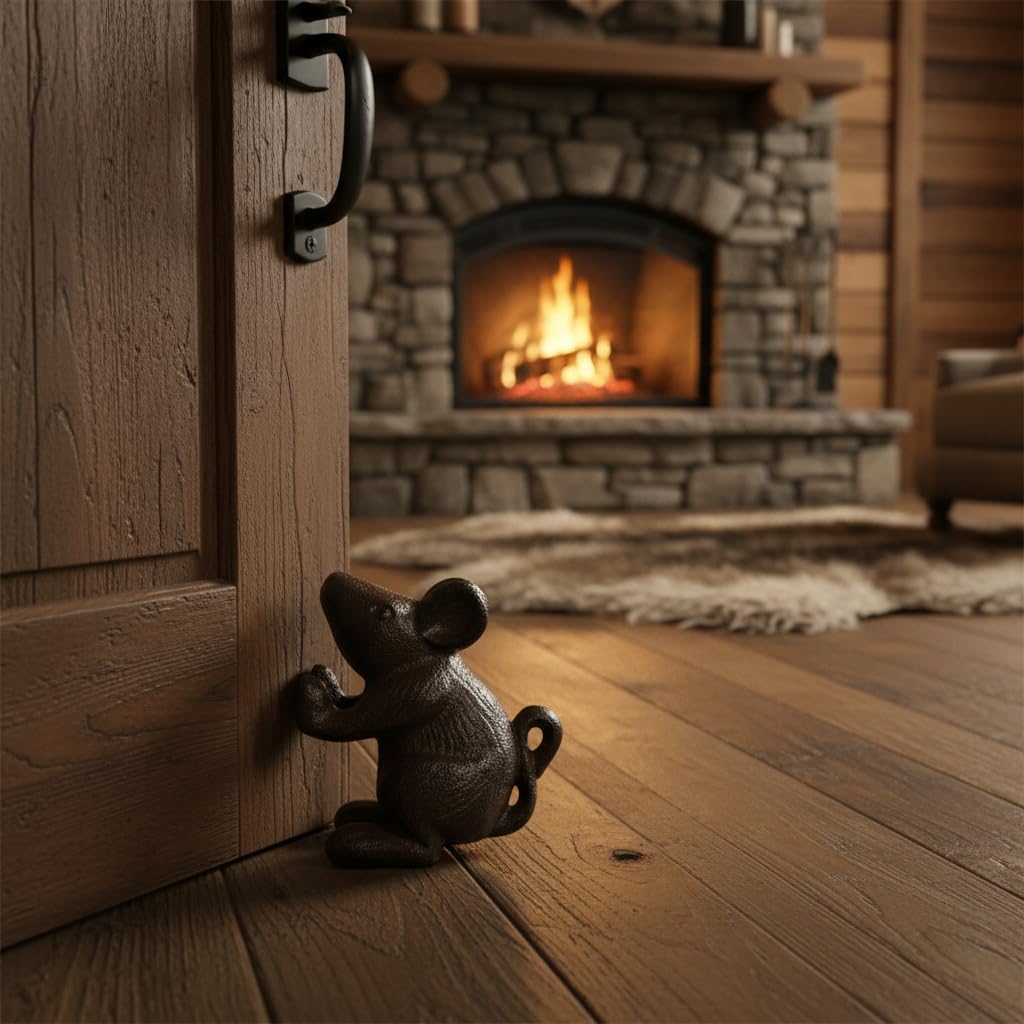 Comfy Hour Antique & Vintage Interior Decor Collection, Animal Edition Cast Iron Mouse Door Stopper in Brown Color, Heavy Duty, Decorative One.