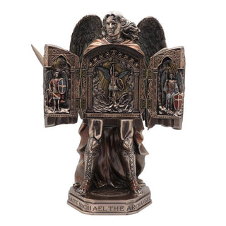 Unicorn Studio Veronese Design 11 3/8" Tall Cold Cast Resin Antique Bronze Finish Armored Archangel Saint Michael Triptych Statue Figurine