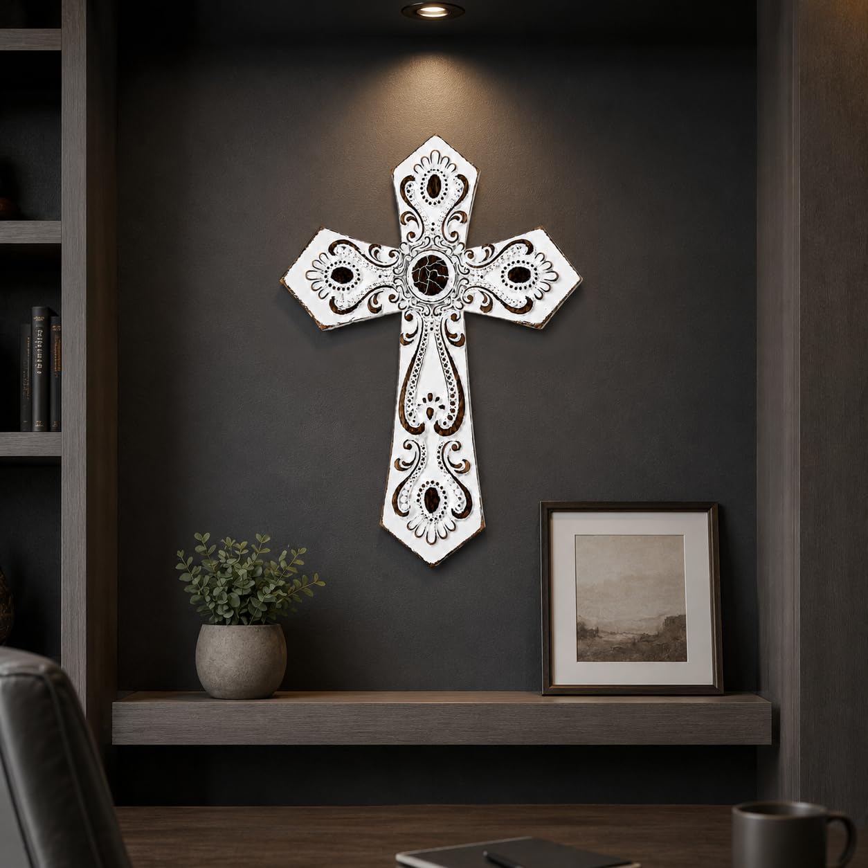 Comfy Hour 12 Inch White Cross for Wall, Rustic Wall Cross Decor