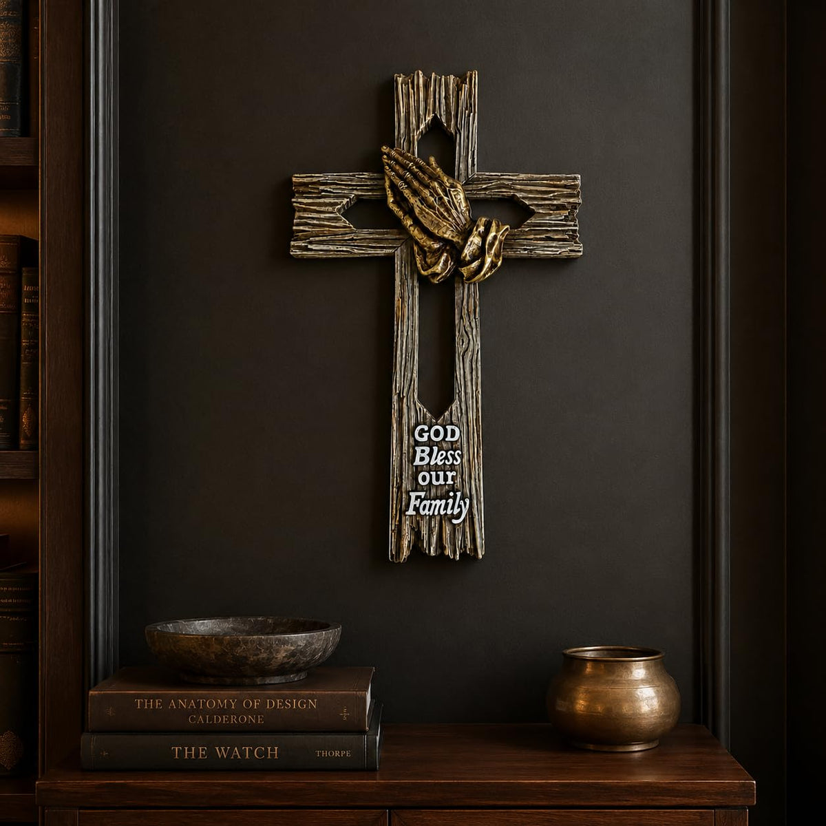 Comfy Hour Wall Art, 7.5"L x 1.1"W, Faux Wood Tone with Antique Bronze-Tone Deta