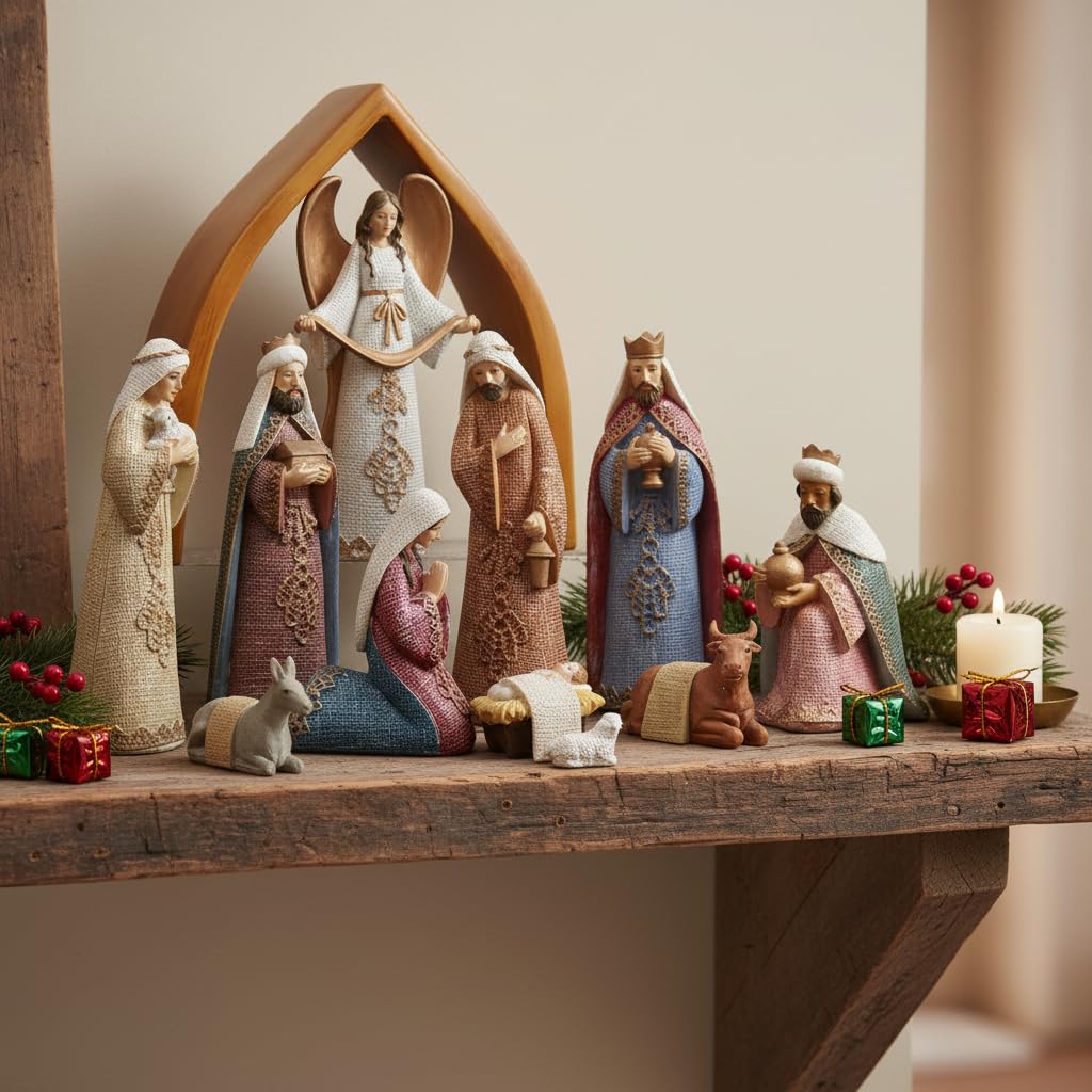 Comfy Hour The Story of Jesus Nativity Scene Collection Baby Jesus Holy Family with Angel Christmas Nativity Scene Figurine, Set of 11 Pieces, Perfect for Christmas, Polyresin