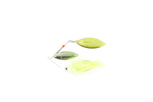 Nichols Lures Pulsator Metal Flake Double Willow Spinnerbait, White/Chartreuse/Nickel Gold, 3/4-Ounce