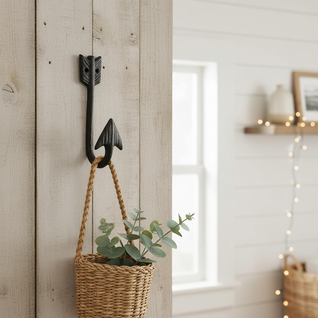 Comfy Hour Antique & Vintage Interior Decor Collection Cast Iron Arrow Single Key Coat Hook Clothes Rack Wall Hanger, Heavy Duty Recycled Gift Idea