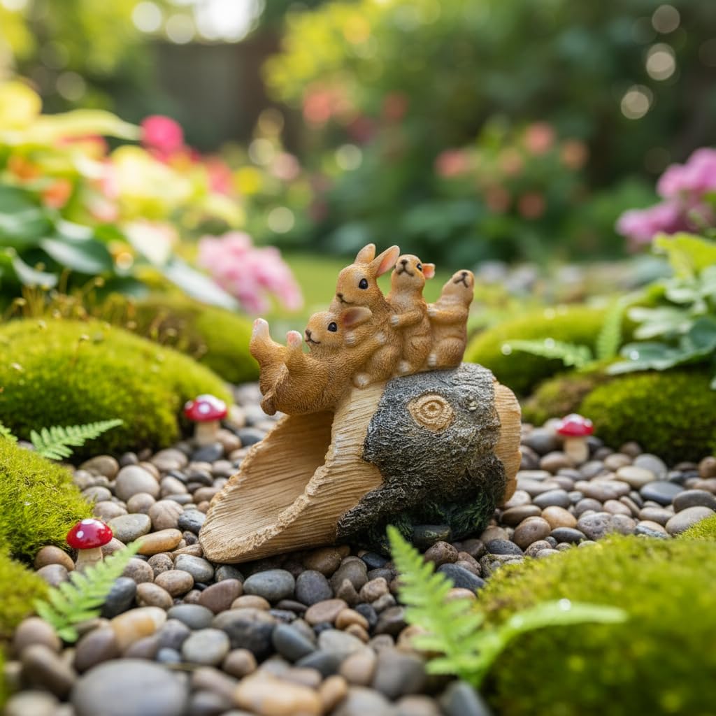 Comfy Hour Bunny on Water Pipe Statue for Garden Decoration, Outdoor, Spring in Garden Collection