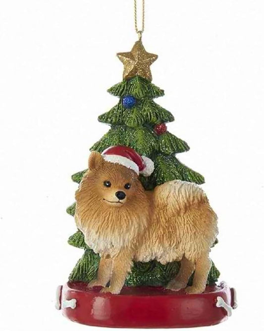 Kurt Adler POMERANIAN WITH CHRISTMAS TREE ANE LIGHTS ORNAMENT FOR PERSONALIZATION