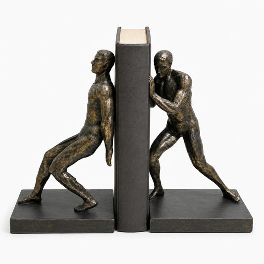 Comfy Hour Farmhouse Home Decor Collection Resin Set of 2 Gymnastic Men Bookends Art Bookends Solid Heavy Weight, Black