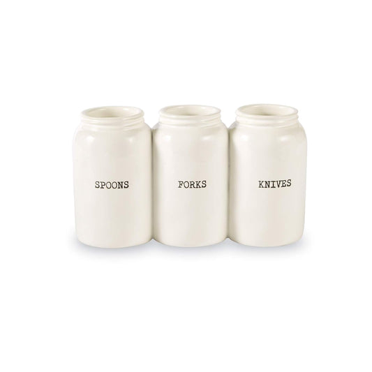 Mud Pie Ceramic Triple Utensil Holder, White