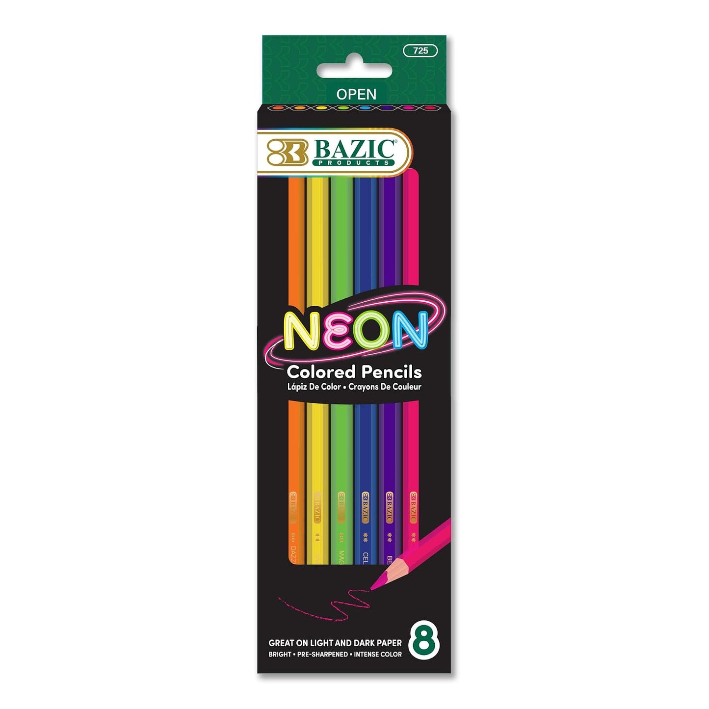 BAZIC 8 Neon Colored Pencils, Fluorescence Vibrant Set of Colored Pencil, Great Adult and Kids Art Crafts Activities Drawing Sketching Painting Doodling (1 Pack), 1-Pack