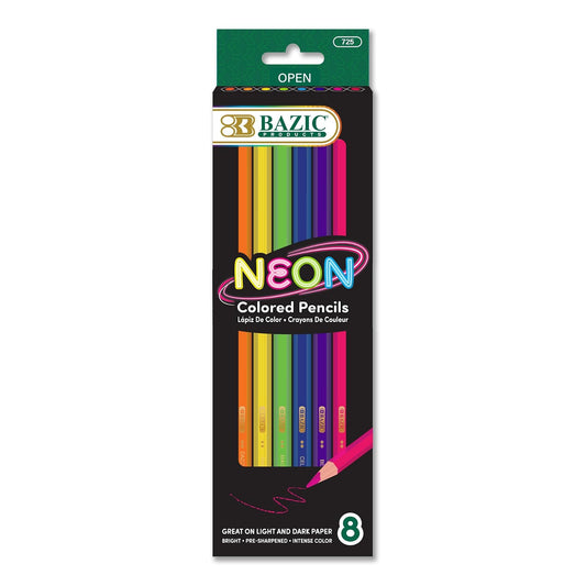 BAZIC 8 Neon Colored Pencils, Fluorescence Vibrant Set of Colored Pencil, Great Adult and Kids Art Crafts Activities Drawing Sketching Painting Doodling (1 Pack), 1-Pack